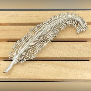Vintage Judy Lee large Feather Plume Brooch Silver Tone Pin